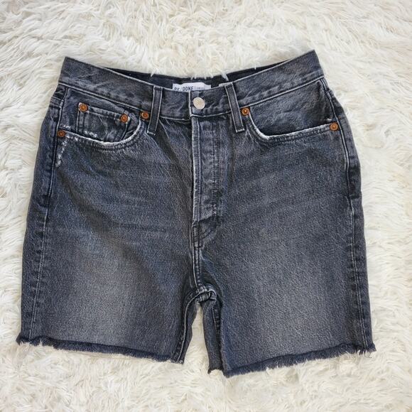 Redone Black Longline Denim Shorts 28 / 6 - Picture 1 of 6